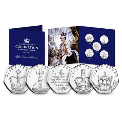 2018 50p 5-Coin Collection - 65th Anniversary Coronation Set - Click Image to Close